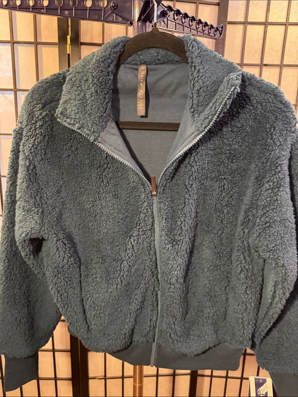 GAIAM Plush Zip-Up Teddy Jacket in Slate Blue-Green